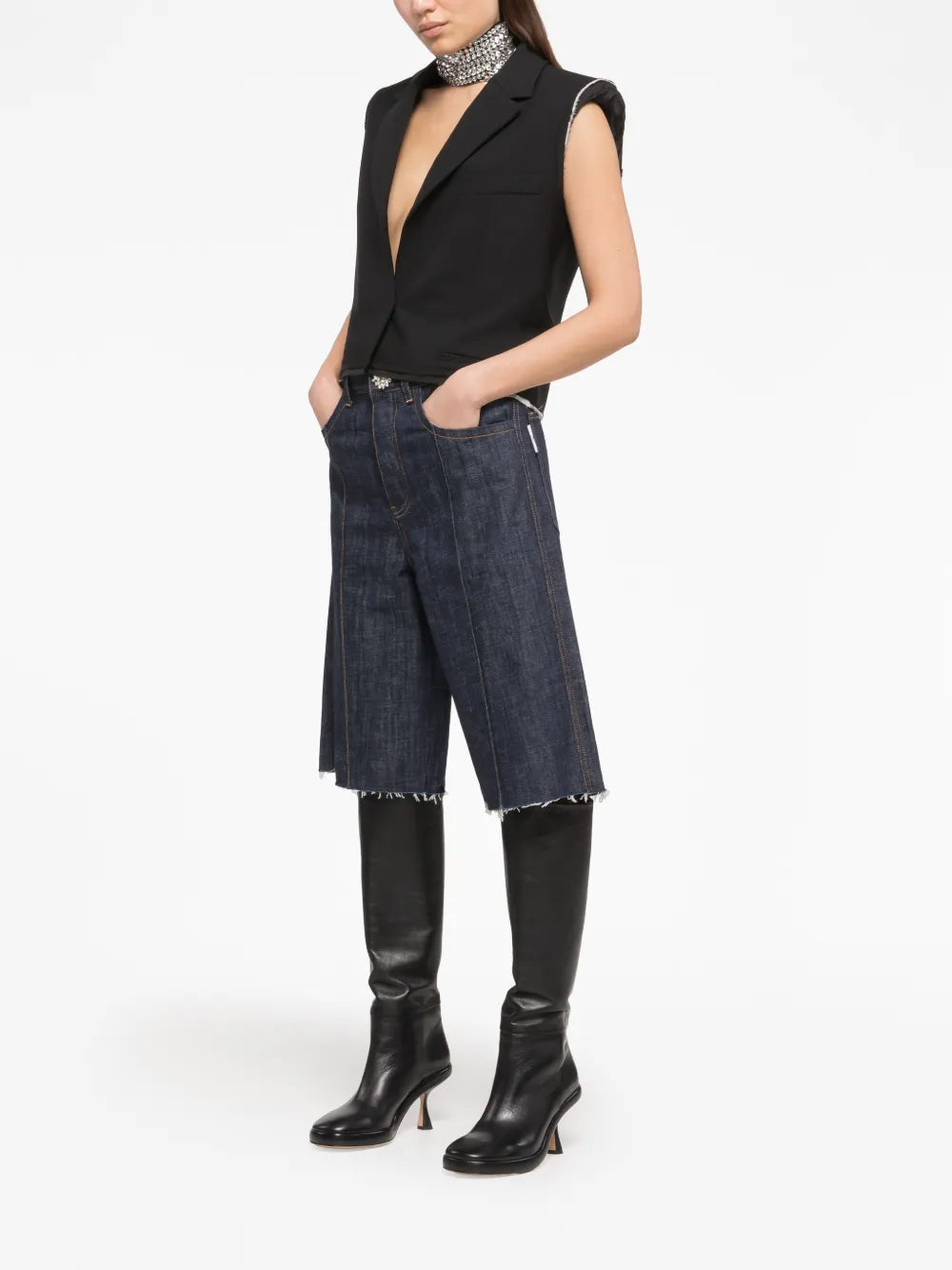 Formal Knee-Length Denim Shorts