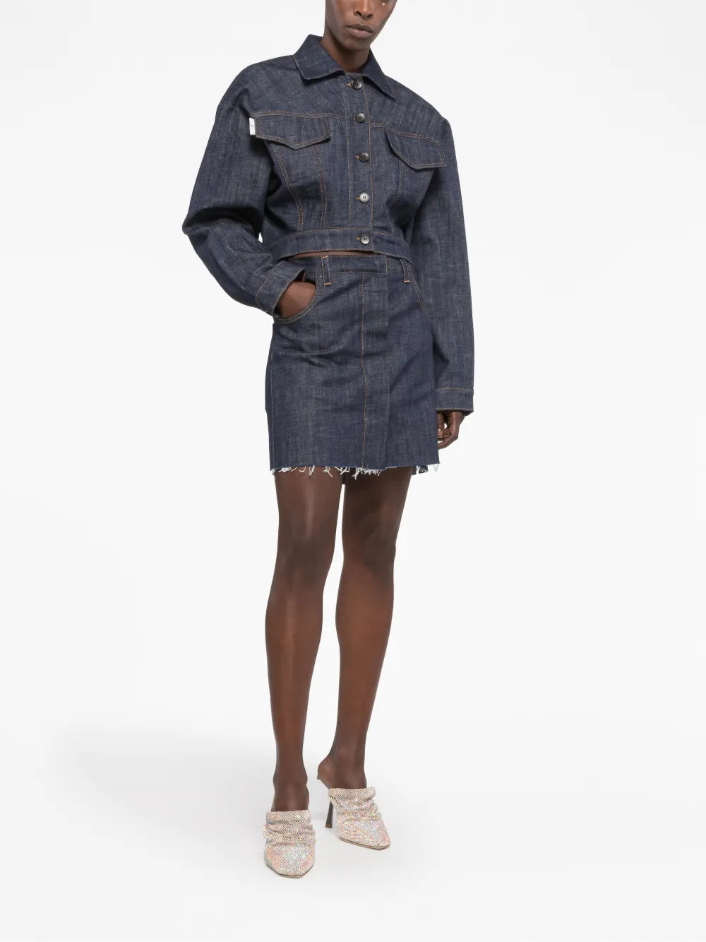Boule Raw-Cut Edge Denim Skirt