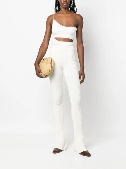 Cut-Out Waist Ribbed Trousers