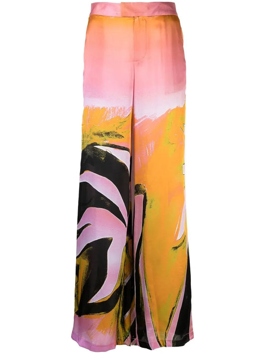 All-Over Graphic Print Silk Trousers