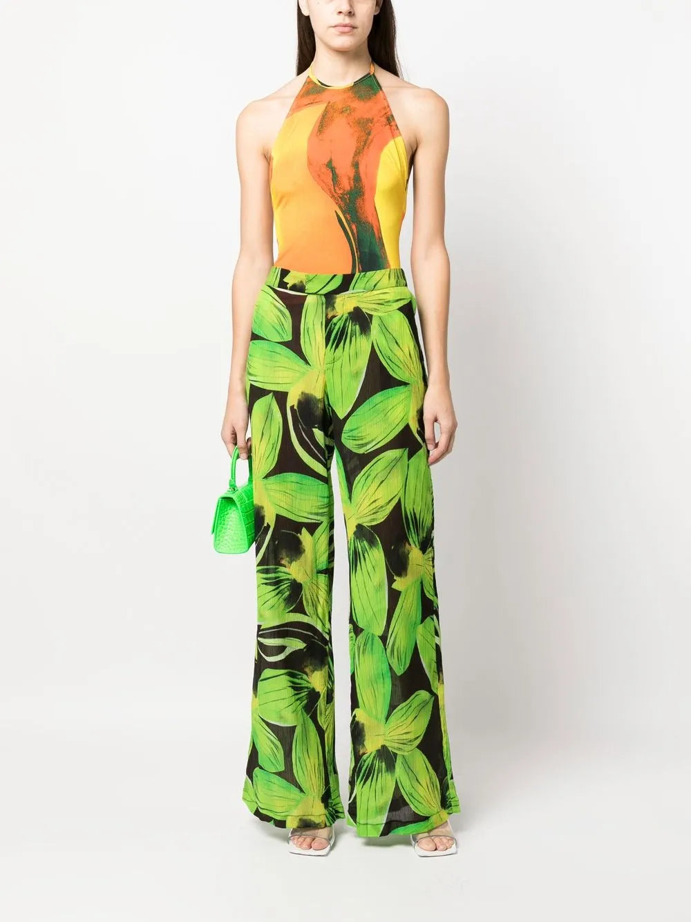 Leaves-Pattern Wide-Leg Trousers