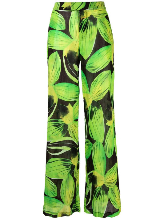 Leaves-Pattern Wide-Leg Trousers