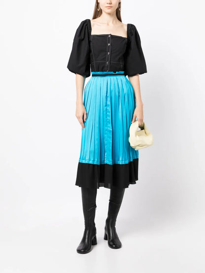 Pleated Satin Midi Skirt