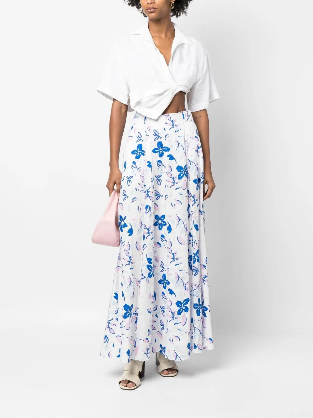 Floral-Print Seersucker Maxi Skirt