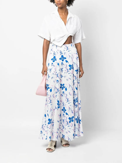Floral-Print Seersucker Maxi Skirt