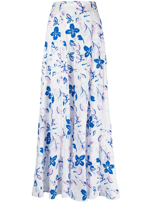 Floral-Print Seersucker Maxi Skirt