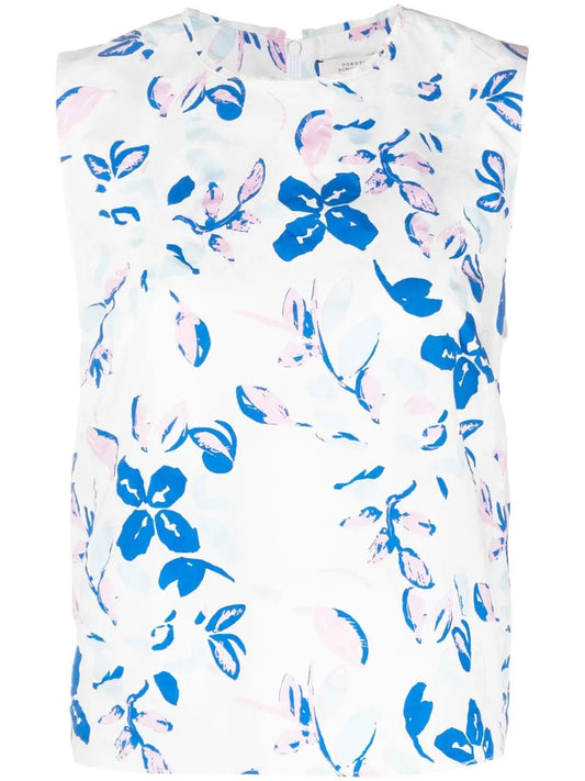 Floral-Print Cut-Out Sleeveless Blouse