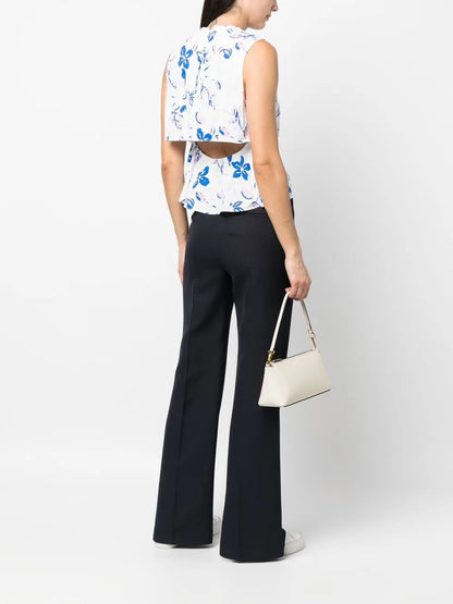 Floral-Print Cut-Out Sleeveless Blouse