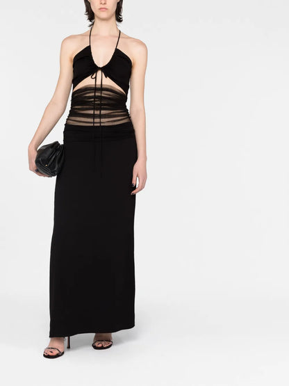 Tulle-Panel Cut-Out Dress
