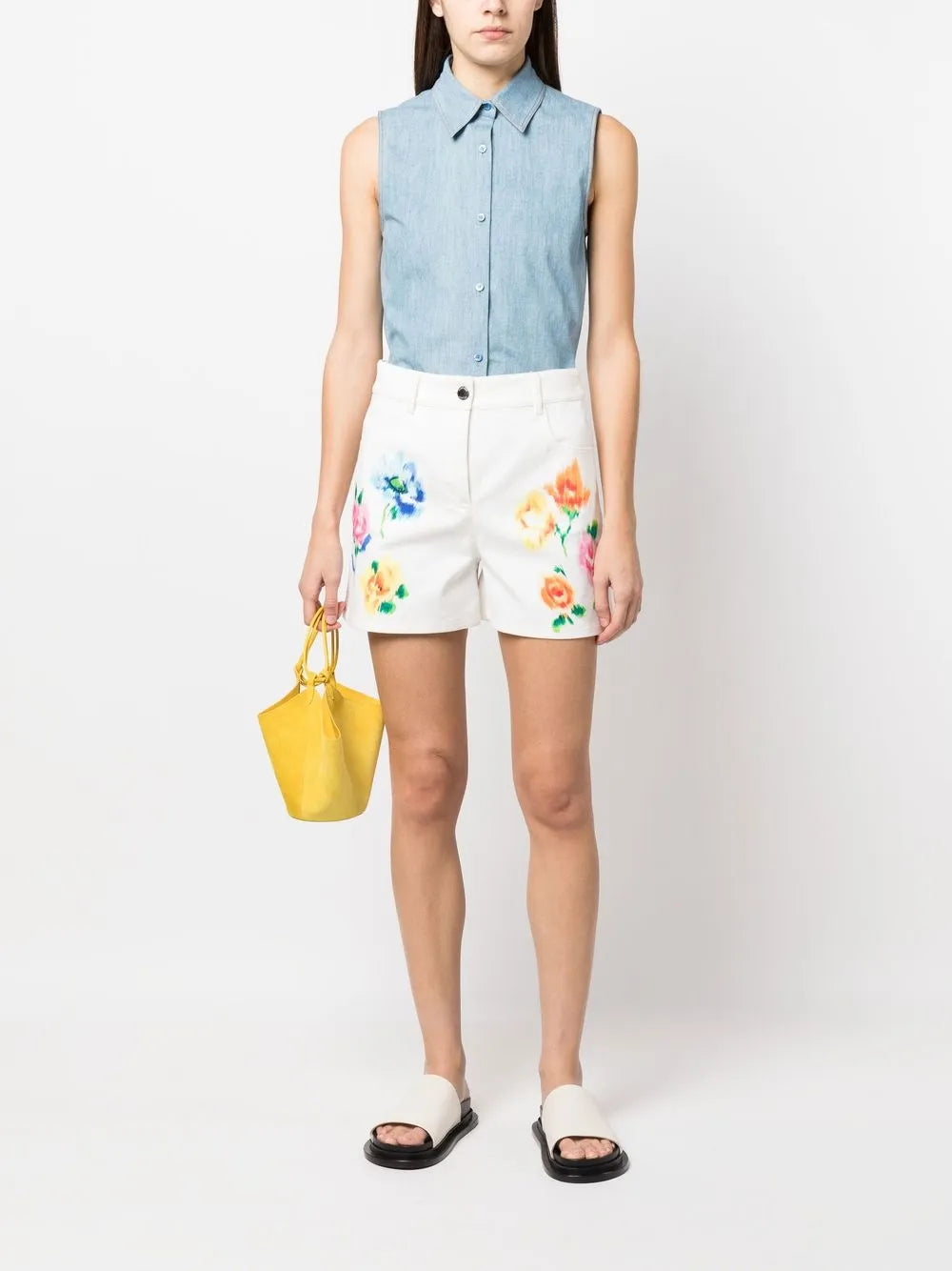Floral-Print Denim Shorts