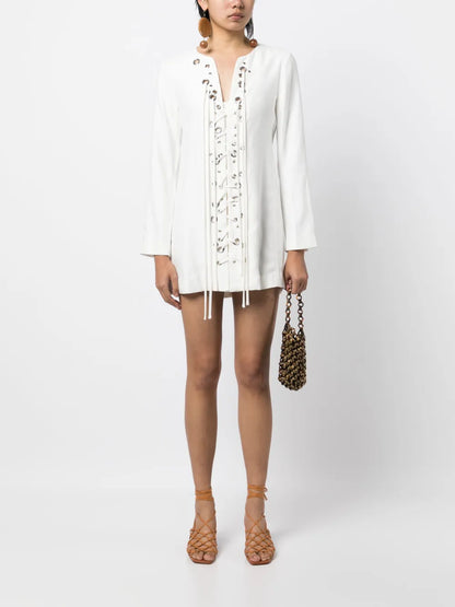 Eyelet-Detail Lace-Up Tunic