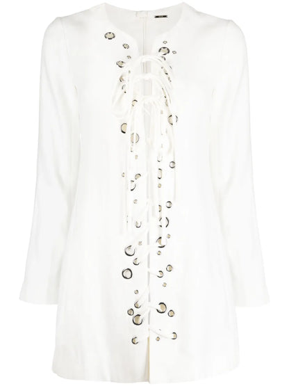 Eyelet-Detail Lace-Up Tunic