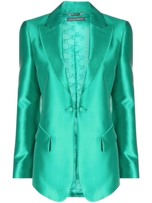 Satin-Trim Single-Breasted Blazer