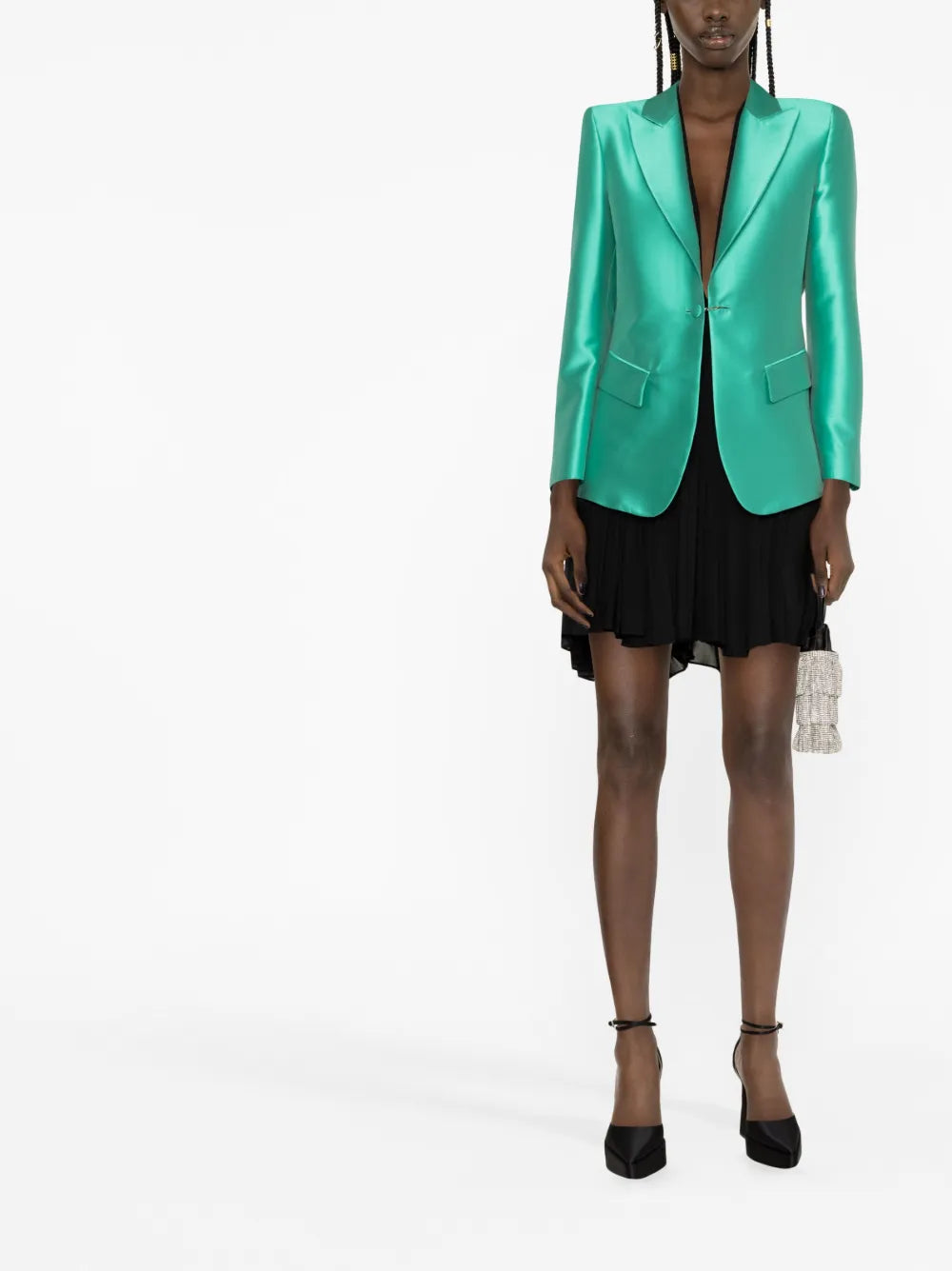 Satin-Trim Single-Breasted Blazer