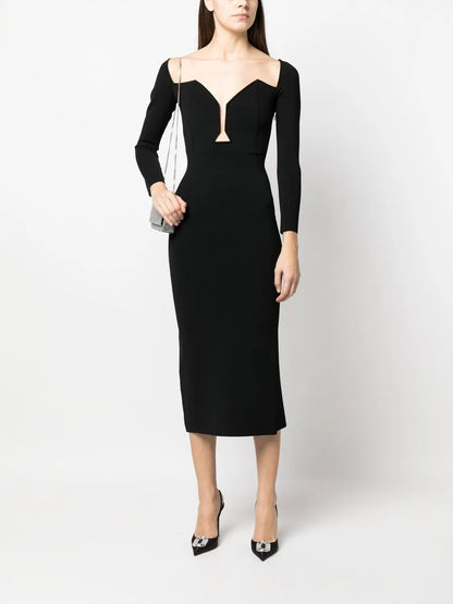 V-Neck Long-Sleeved Maxi Dress