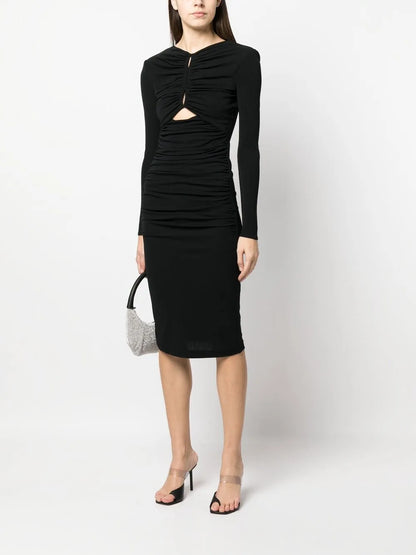 Ruched Long-Sleeved Maxi Dress