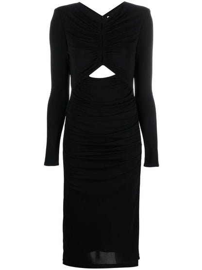 Ruched Long-Sleeved Maxi Dress