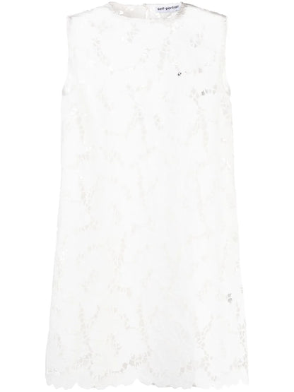 Floral-Lace Detail Shift Dress