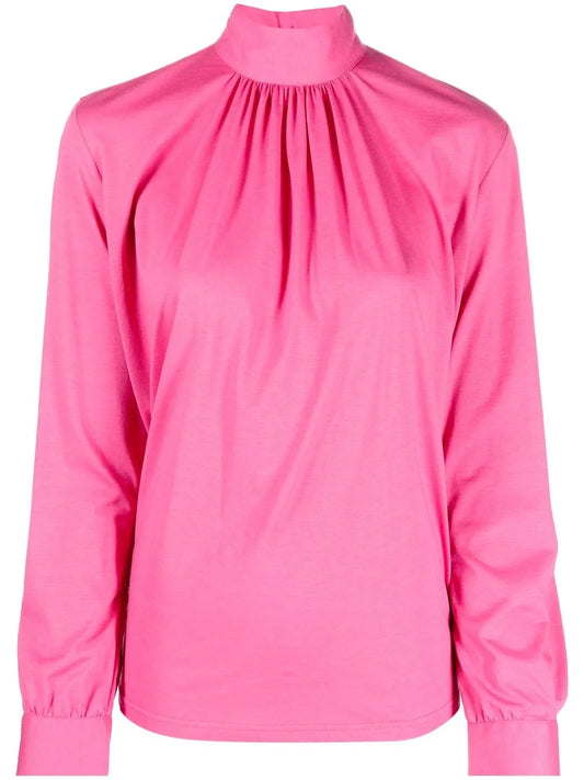 Gathered-Detail High Neck Blouse