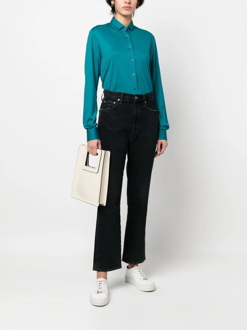 Curved-Hem Virgin Wool Shirt