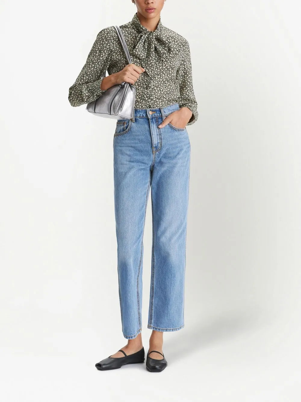 Ditsy Floral-Print Bow Blouse