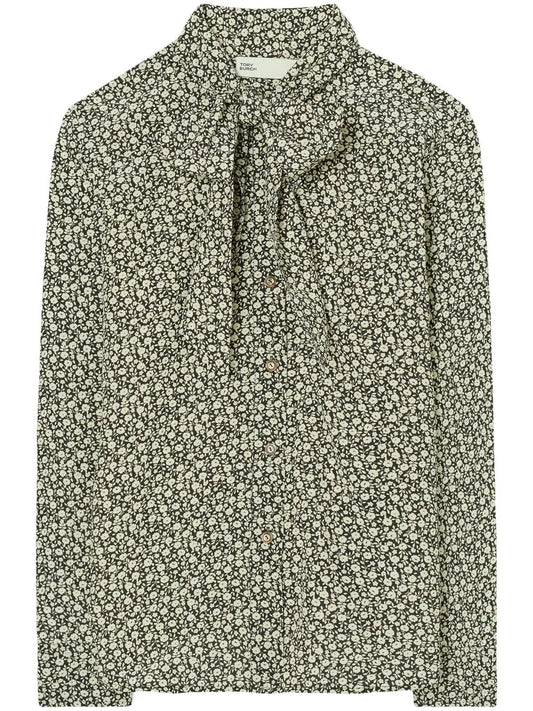 Ditsy Floral-Print Bow Blouse