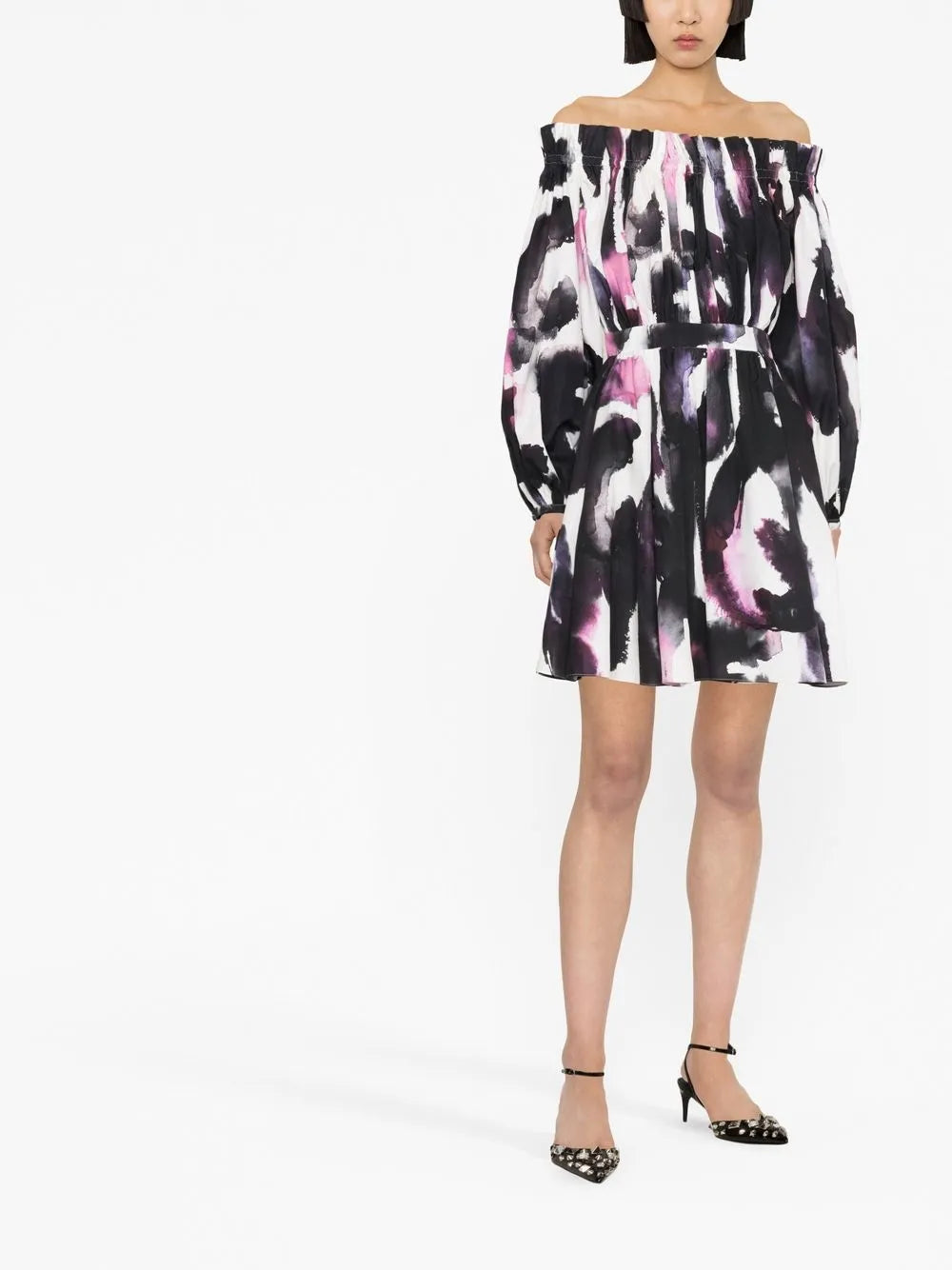 Off-Shoulder Abstract-Print Minidress