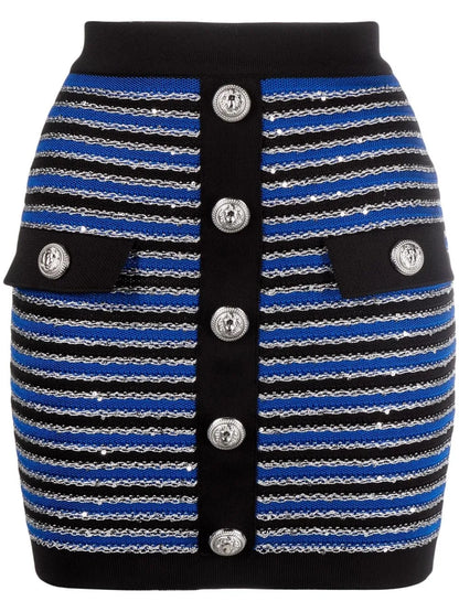Striped Button-Fastening Skirt