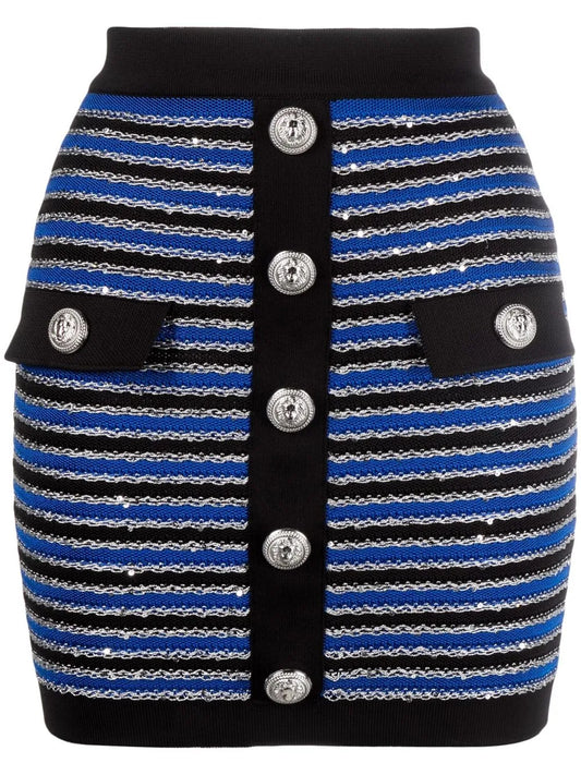 Striped Button-Fastening Skirt