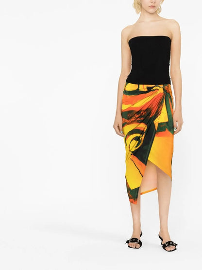 Coastline Checkmate-Print Wrap Midi Skirt