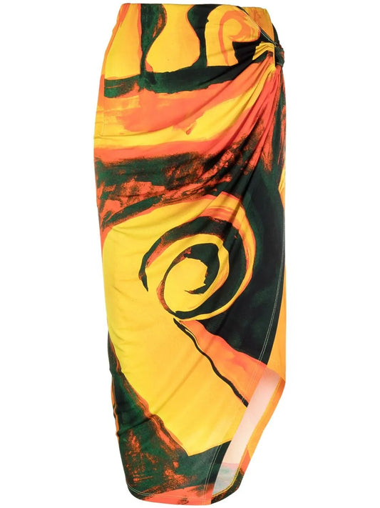 Coastline Checkmate-Print Wrap Midi Skirt