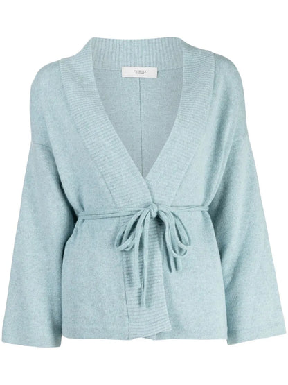 Ribbed-Trim Tie-Waist Cardigan