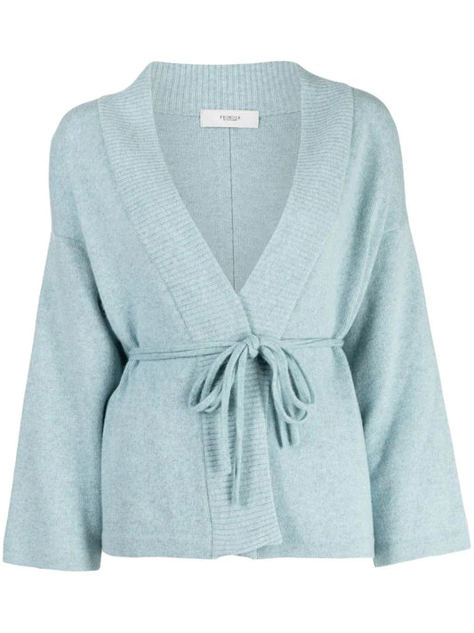 Ribbed-Trim Tie-Waist Cardigan