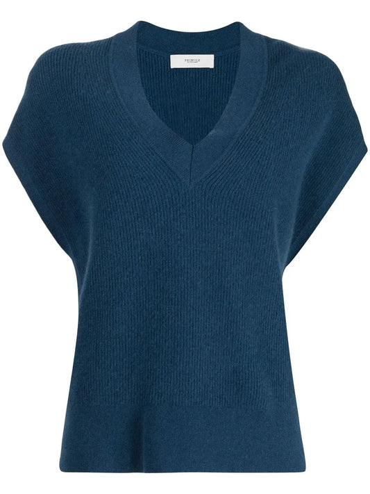 Ribbed V-Neck Knitted Top