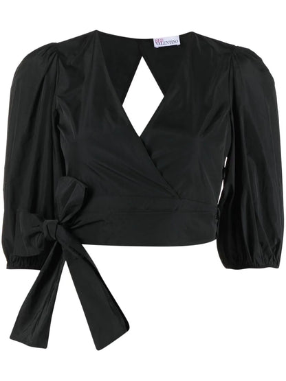 V-Neck Cropped Wrap Blouse