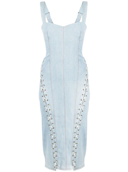 Lace-Up Denim Dress
