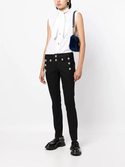 Button-Detail Slim-Fit Trousers