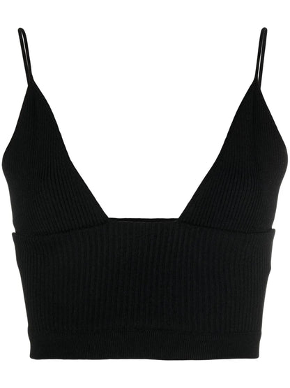 Ribbed-Knit Plunge Crop Top