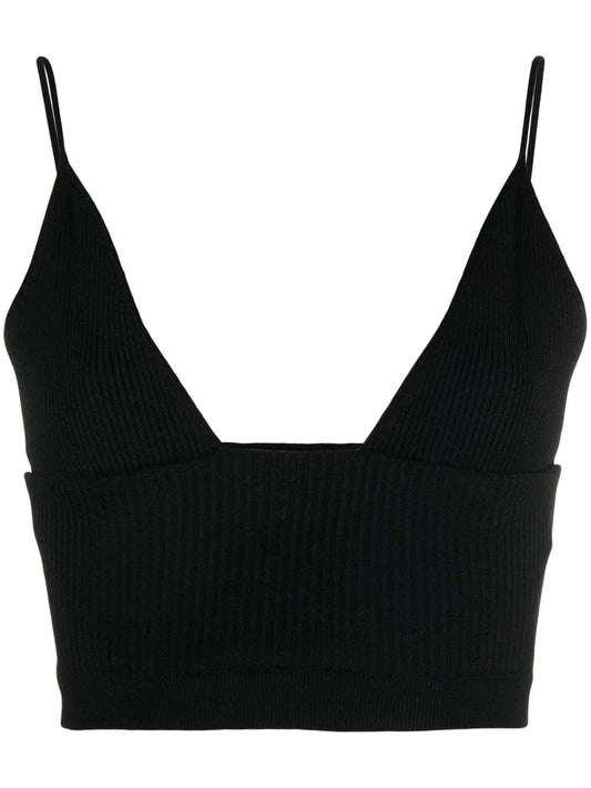 Ribbed-Knit Plunge Crop Top