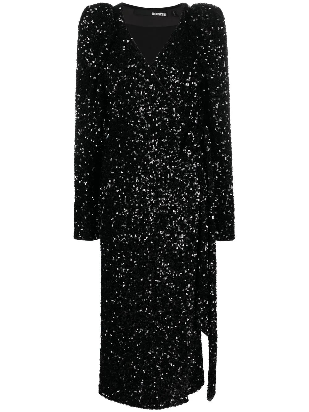 Sequin-Embellished Wrap Midi Dress
