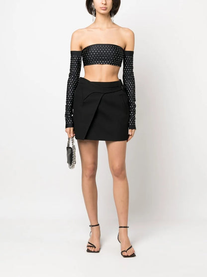 Rhinestone-Embellished Cropped Top