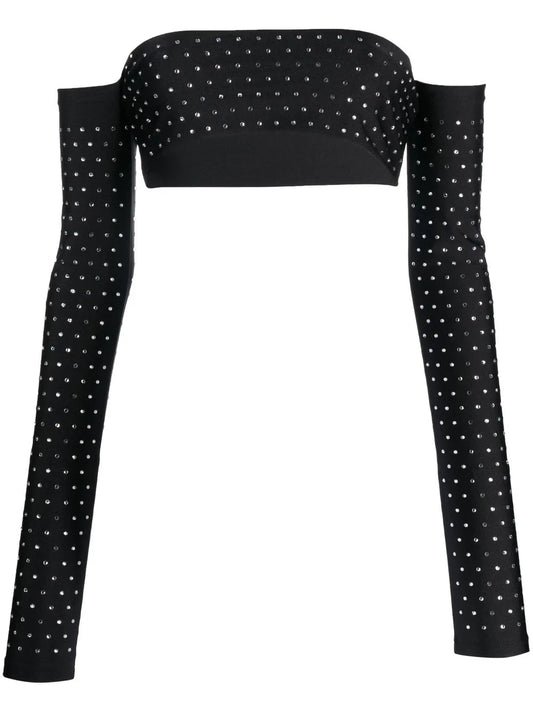 Rhinestone-Embellished Cropped Top