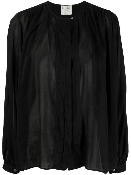 Gathered Cotton-Blend Blouse