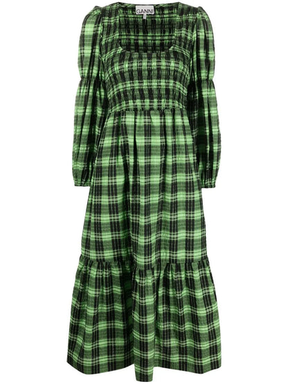 Seersucker Check Midi Dress