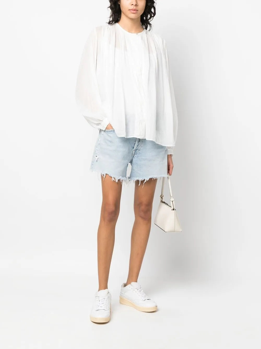 Gathered Cotton-Blend Blouse
