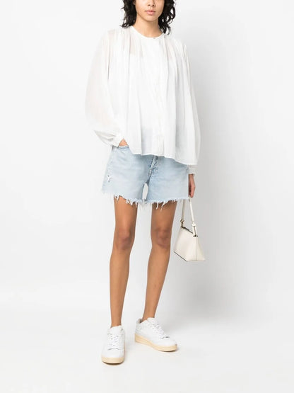 Gathered Cotton-Blend Blouse
