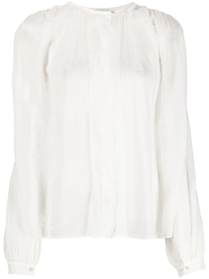 Gathered Cotton-Blend Blouse