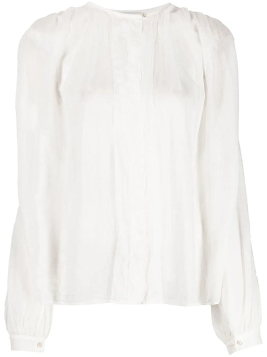 Gathered Cotton-Blend Blouse