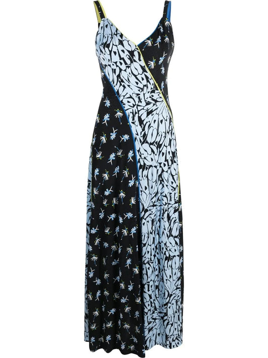 Floral-Print Patchwork Dress
