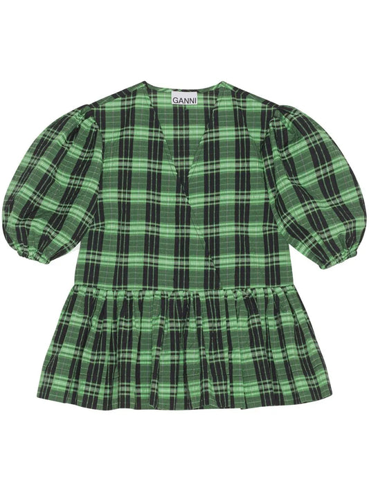 Plaid-Check Peplum Blouse